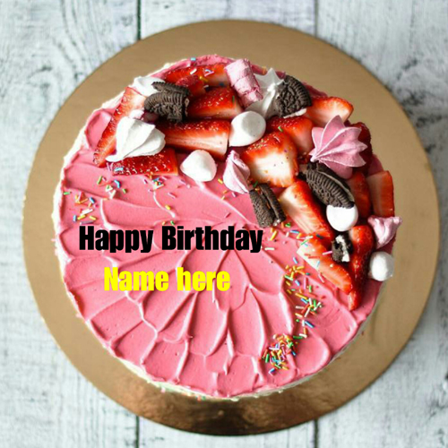 Strawberry Cream Birthday Cake With Name For Friend
