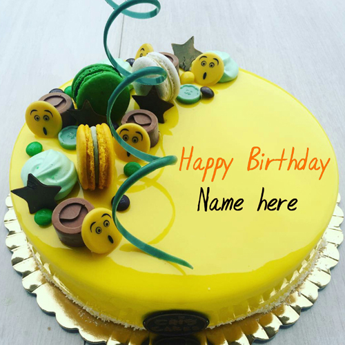 Smiley Emoji Birthday Cake With Name On It For Friend