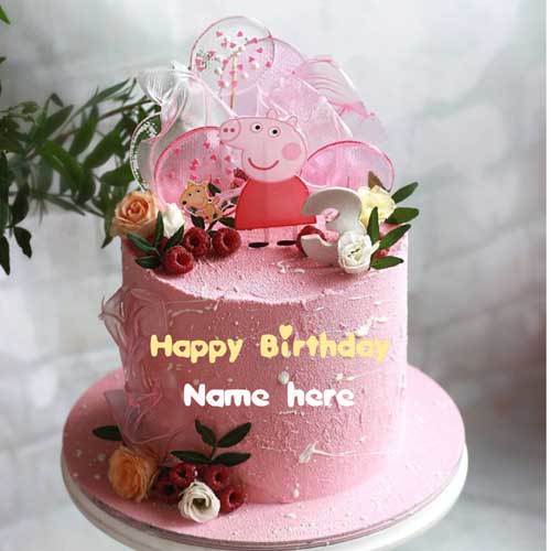 Peppa Pig Happy 3rd Birthday Cake With Name For Kid
