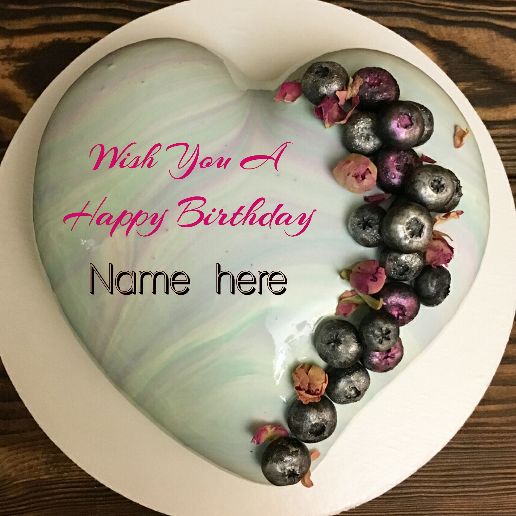 Write Name On Heart Shaped Birthday Cake With Blueberry