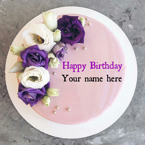 Beautiful Flower Decorated Birthday Cake With Name