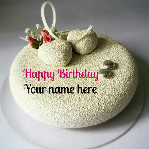 White Textured Vanilla Birthday Cake With Name For Mom
