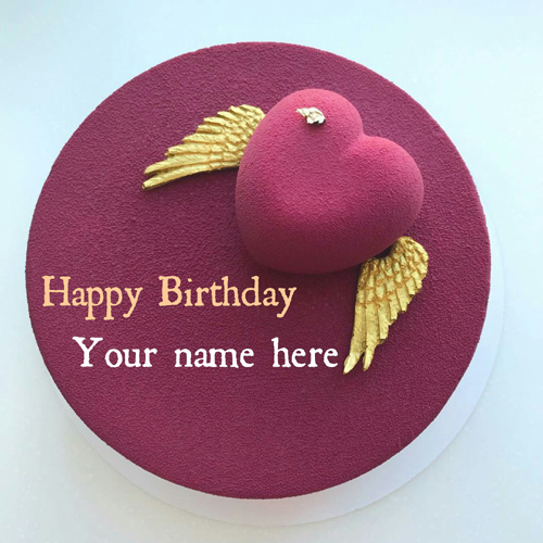Beautiful Magenta Heart Birthday Cake With Name On It