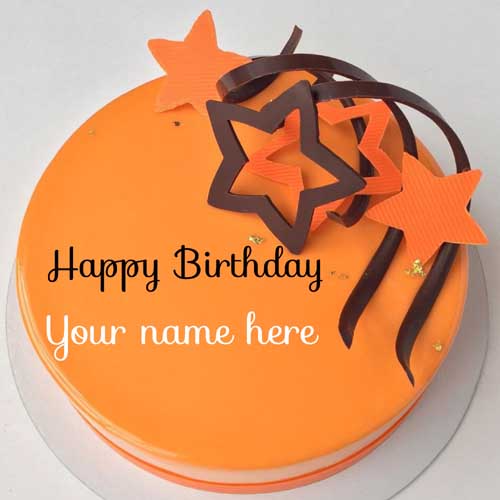 Orange Chocolate Decorative Birthday Name Cake For Husb