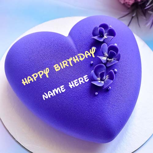 Print Name On Lavender Happy Birthday Heart Cake