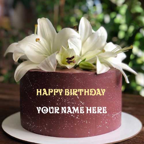 Chocolate Flower Birthday Cake With Name 