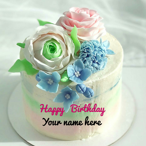 Colorful Flower Birthday Cake With Name On It