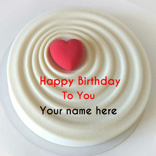 Red Heart On Vanilla Birthday Cake With Name For Love
