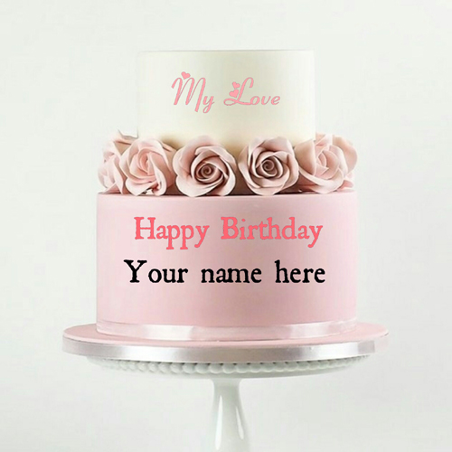 Double Layer Peach Birthday Cake With Name For Wife