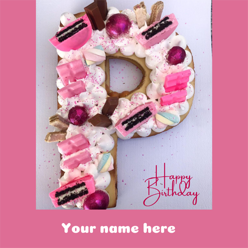 P Letter Happy Birthday Cake With Name