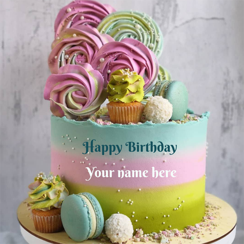 Happy Birthday Pastel Color Cake With Name