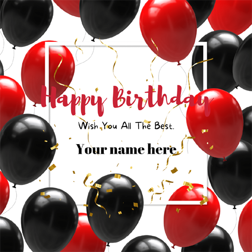 Black Red Balloon Decorated Birthday Name Card