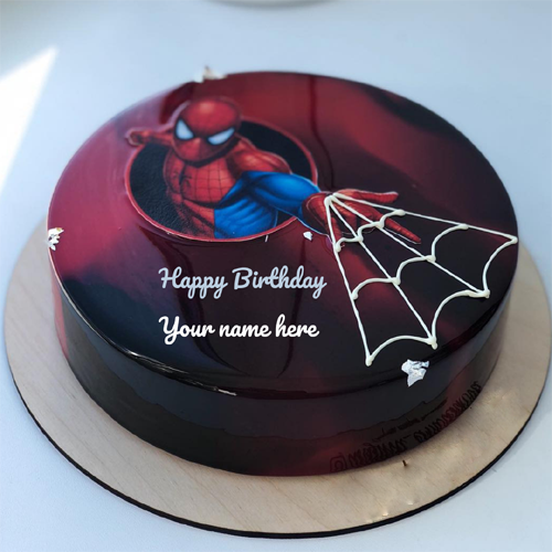 Spiderman Theme Birthday Cake With Name On It