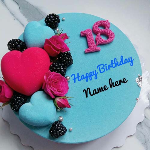 Happy 18th Birthday Name Cake With Heart On It