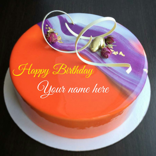 Orange Flavor Birthday Cake With Name On It For Hubby