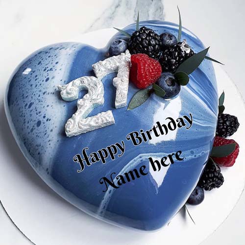 Happy 27th Heart Birthday Cake With Name On It
