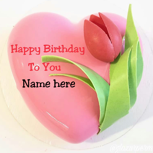 Strawberry Flavor Heart Birthday Cake With Name On It