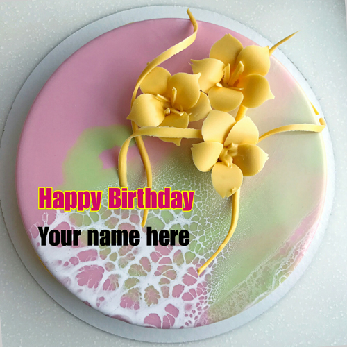 Write Name On Birthday Cake With Cream Flower For Papa