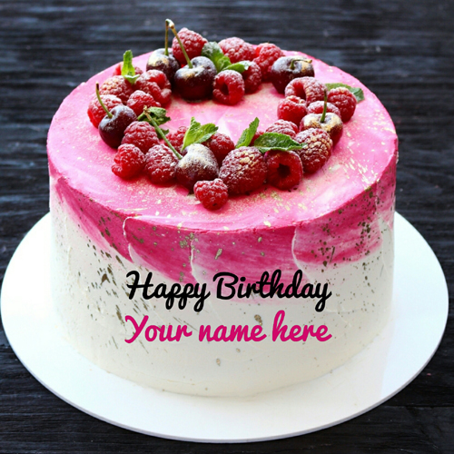 Vanilla Strawberry Birthday Cake For Brother With Name