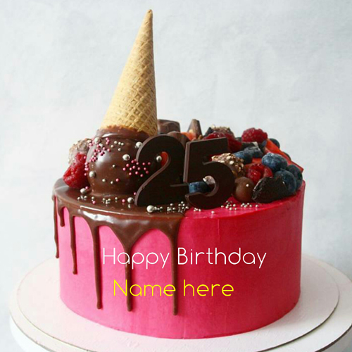 Happy 25th Birthday Wishes Cake With Name For Friend