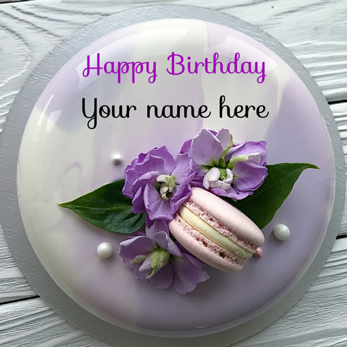 Lavender Color Flower Decorated Birthday Cake With Name