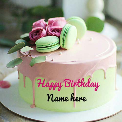 Pistachio Birthday Name Cake With Rose Flavor Buttercre