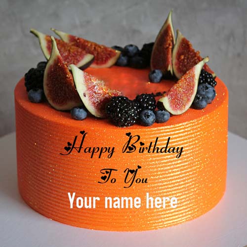 Orange Birthday Name Cake For Brother With Fruit Toppin