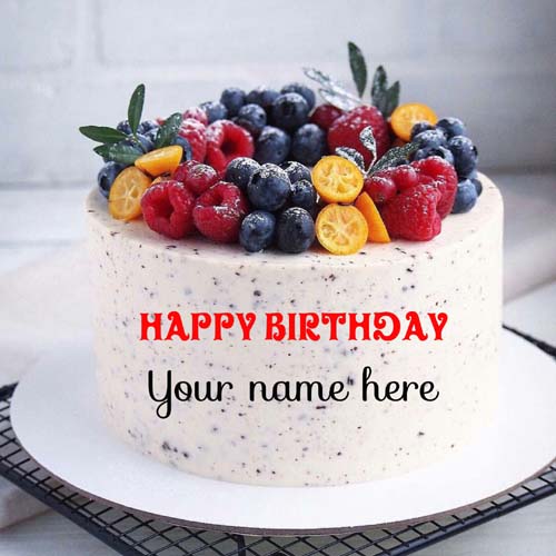 Vanilla Birthday Cake With Fruit Toppings For Husband