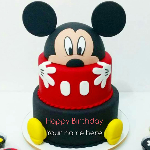 Mickey Mouse Double Layer Birthday Cake With Name