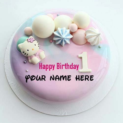 Hello Kitty 1st Birthday Cake With Name For Baby Girl