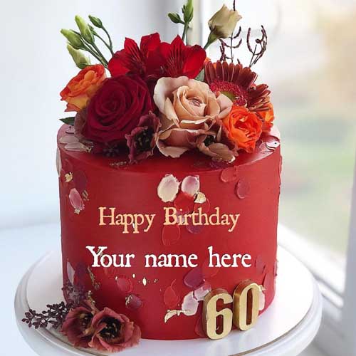 Happy Sixty Birthday Cake With Name On It