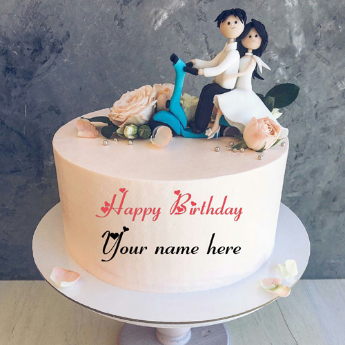 Romantic Couple Birthday Cake For Lovely Wife With Name