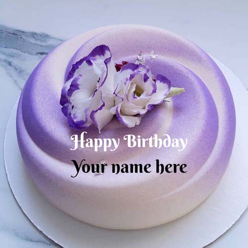Lavender Flower Decorated Birthday Cake With Name