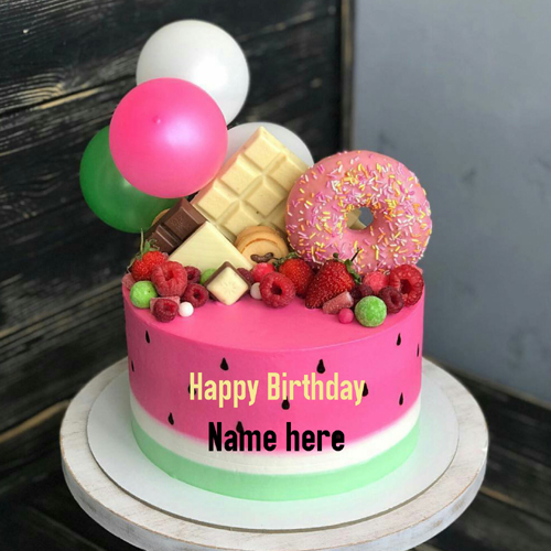 Watermelon Themed Birthday Name Cake With Chocolates