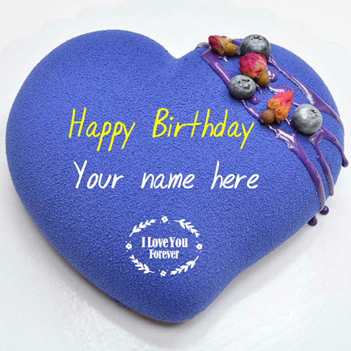 Heart Shaped Blue Color Velvet Birthday Cake With Name
