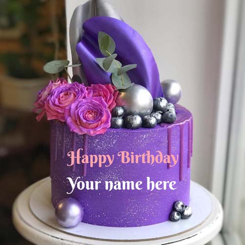 Write Name On Black Currant Birthday Cake For Friend