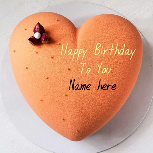 Orange Flavor Heart Birthday Cake With Name On It