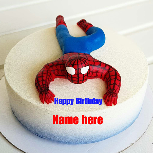 Spiderman Cartoon Birthday Cake For Kid With Name
