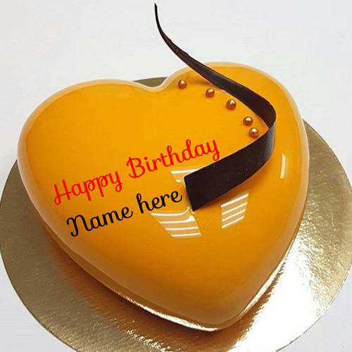 Orange Flavored Heart Shaped Birthday Cake With Name