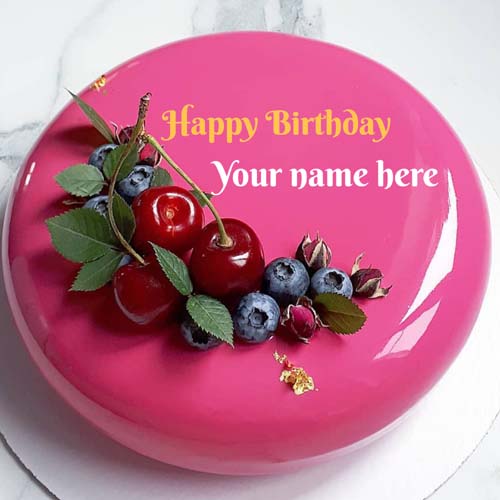 Strawberry Birthday Name Cake with Cherry On It
