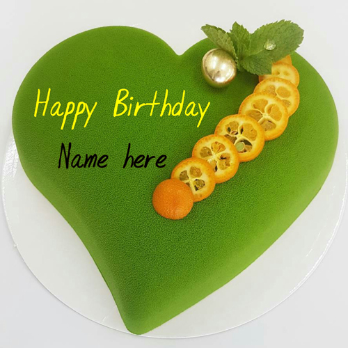 Mint Flavor Heart Shaped Birthday Cake With Name 