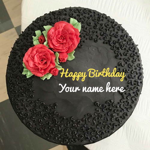 Dark Chocolate Flavor Birthday Cake With Name On It