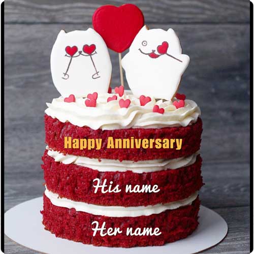Red Velvet Beautiful Cake For Couple With Name