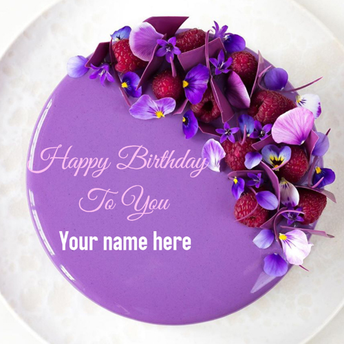 Lavender Color Flower Decorated Cake With Name On It