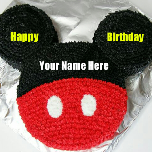 Cute Mickey Mouse Birthday Wishes Cake With Your Name