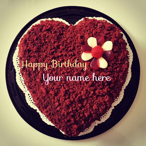 Heart Shaped Red Velvet Birthday Cake With Name
