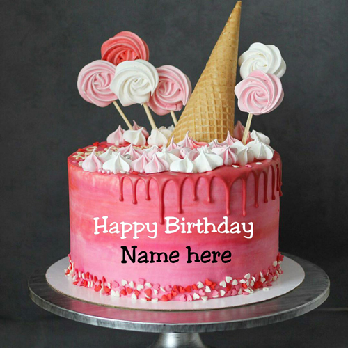 Strawberry Cream Birthday Cake With Kid Name On It