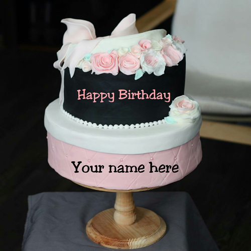 Write Friend Name On Double Layer Birthday Cake