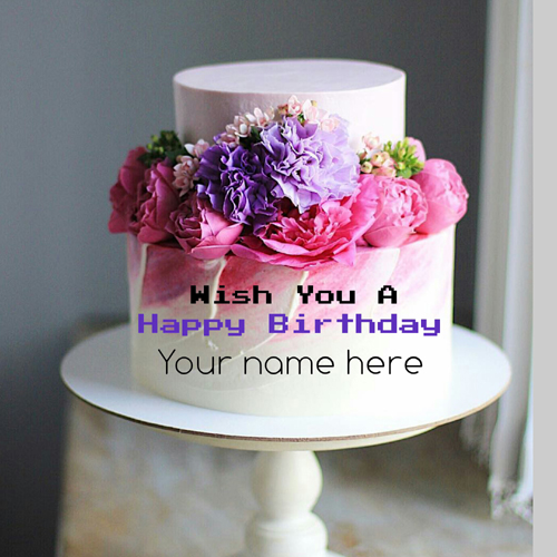 Double Layer Flower Birthday Cake With Name On It
