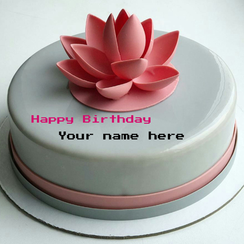 Write Name On Birthday Cake With Lotus Flower For Papa